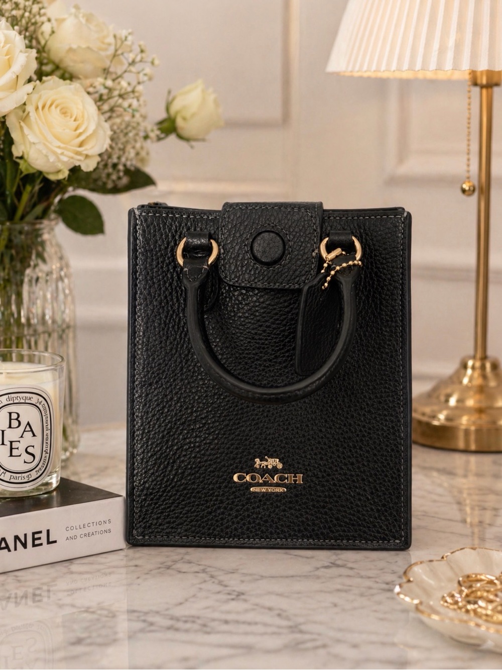 Coach Black Pebbled Leather Mini Tote with Gold Hardware